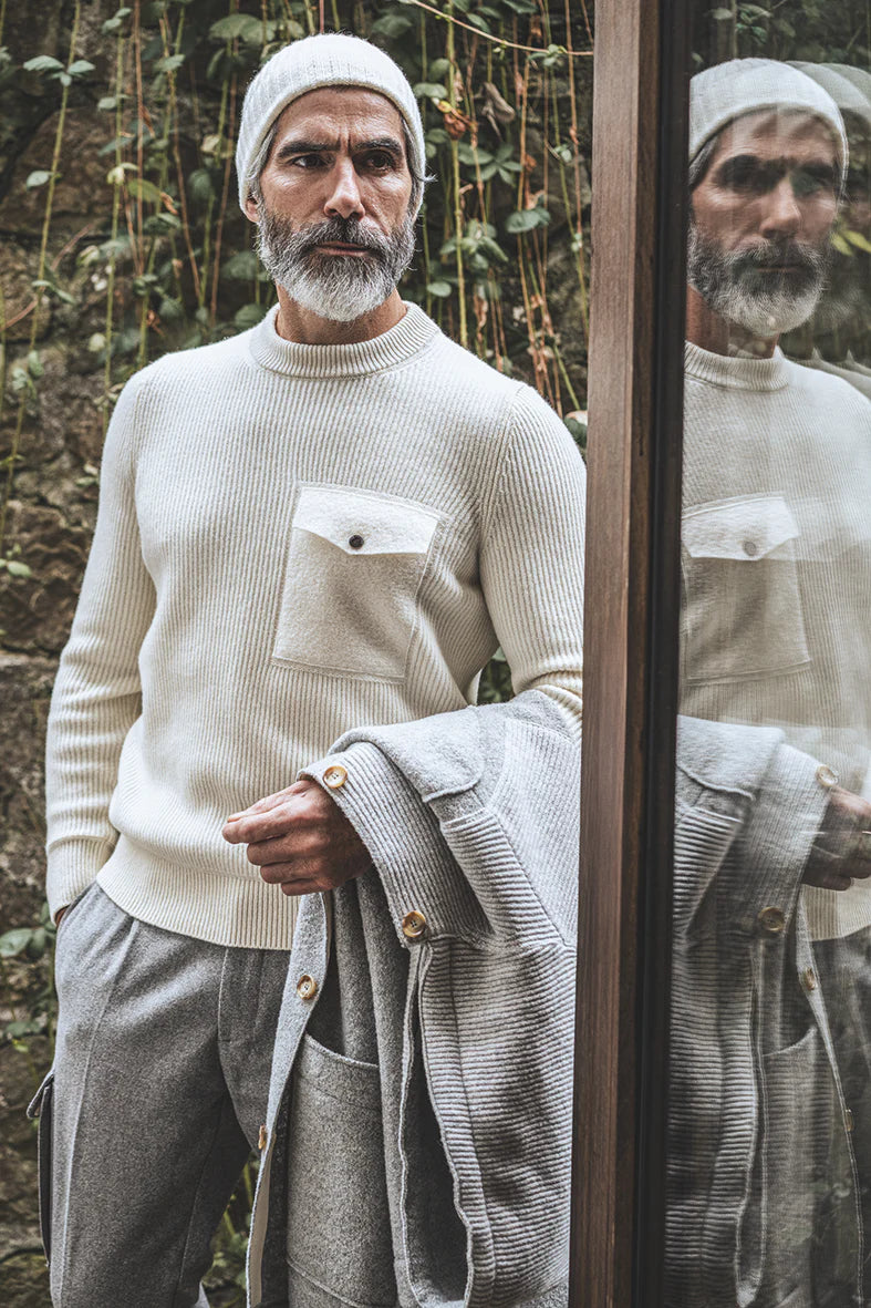 LAMBSWOOL ROUND‑NECK SWEATER - BONE