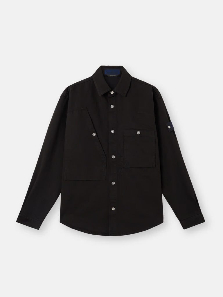 BLACK REGULAR FIT OVERSHIRT - BLACK