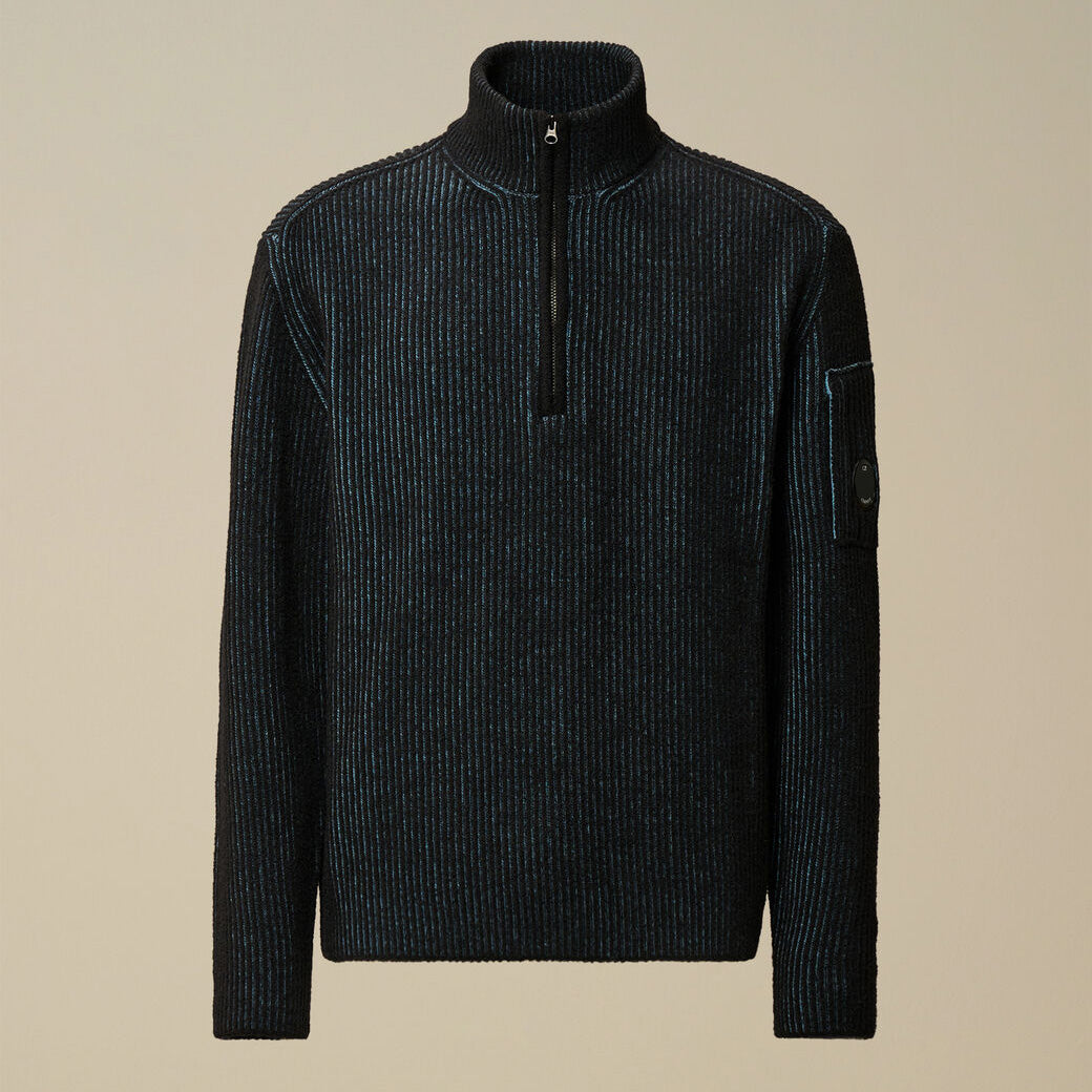 FLEECE KNIT HALF ZIP SWEATER - BLUE