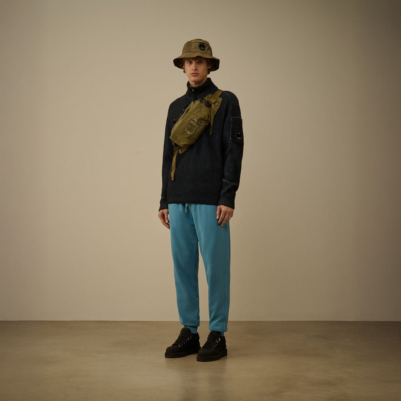FLEECE KNIT HALF ZIP SWEATER - BLUE