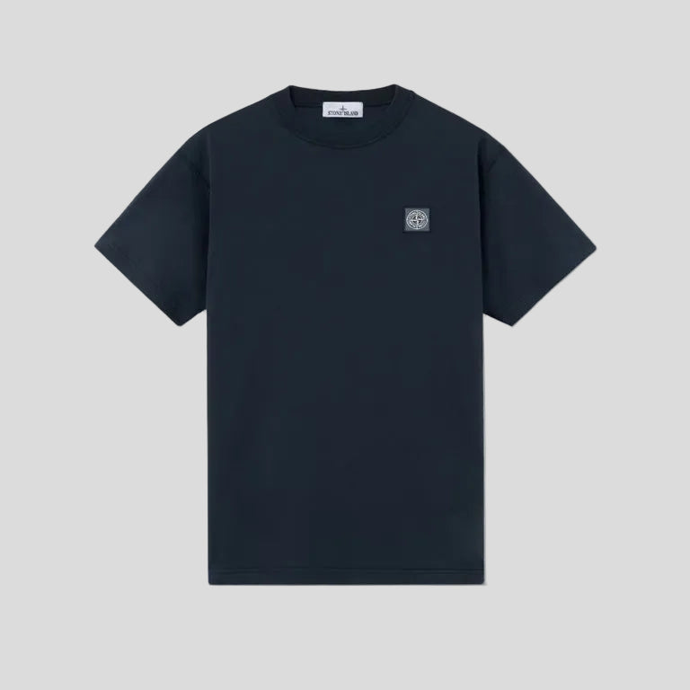 ORGANIC COTTON JERSEY 'FISSATO' EFFECT T-SHIRT - NAVY BLUE