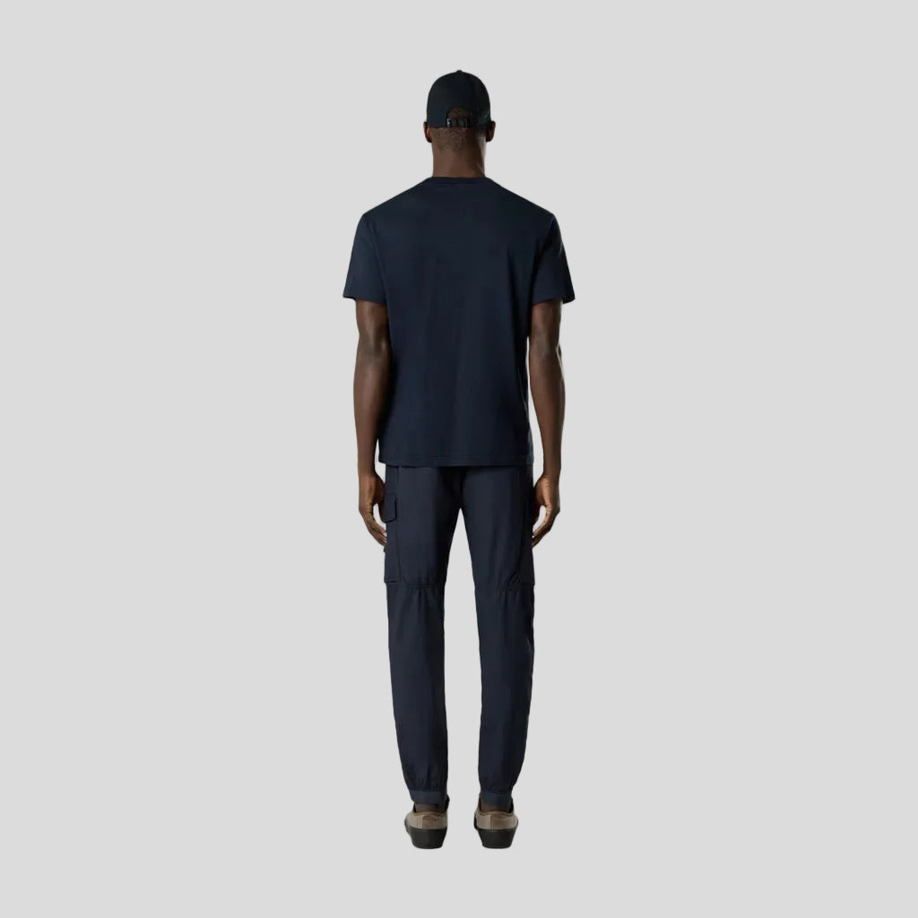ORGANIC COTTON JERSEY 'FISSATO' EFFECT T-SHIRT - NAVY BLUE