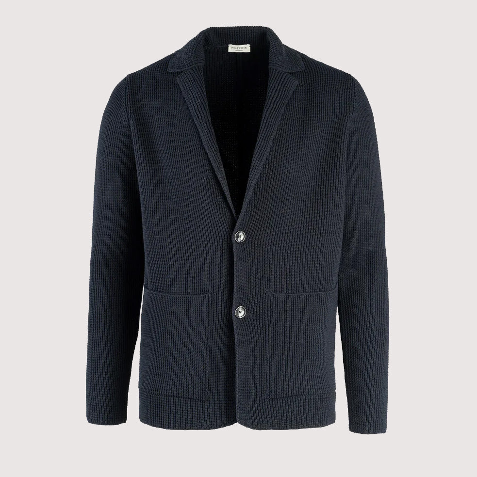NAVY MERINO WOOL KNITTED BLAZER