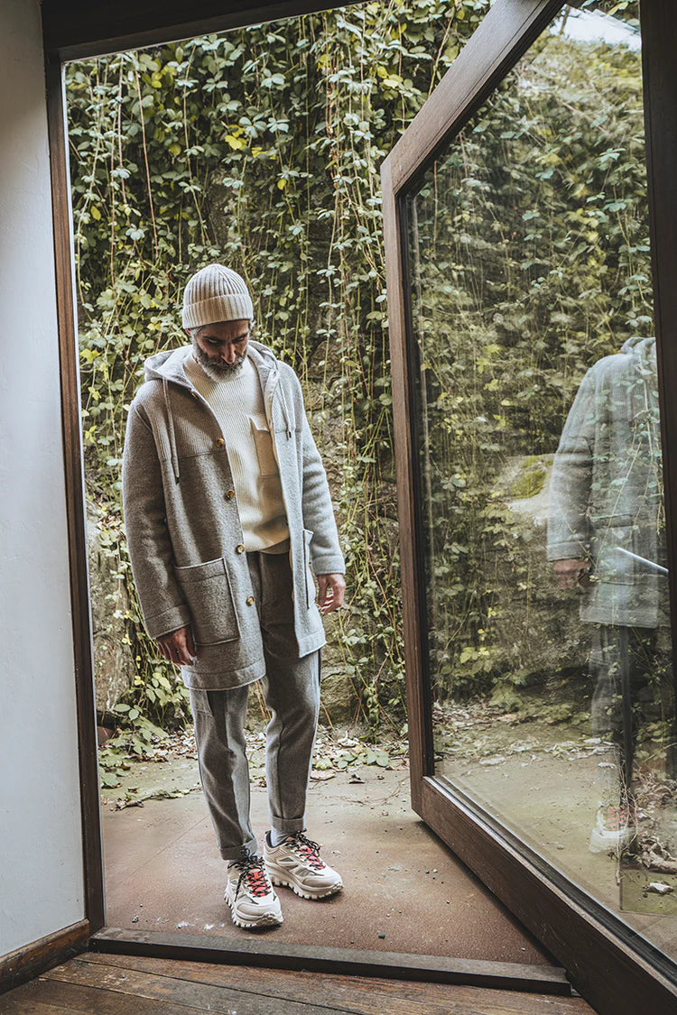 GREY MERINO WOOL DUFFLE COAT - GREY