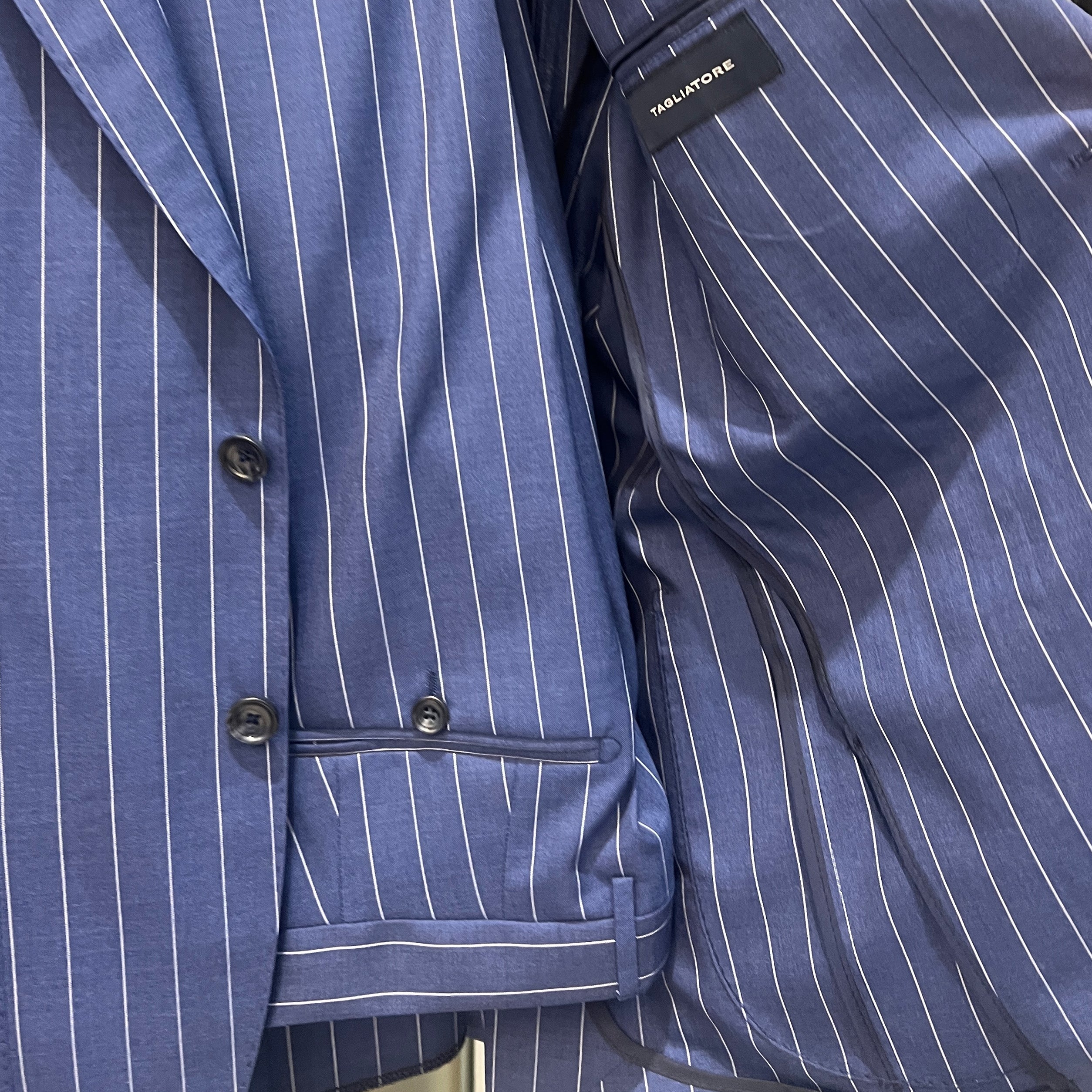 VIRGIN WOOL SUIT - PINSTRIPE BLUE/WHITE