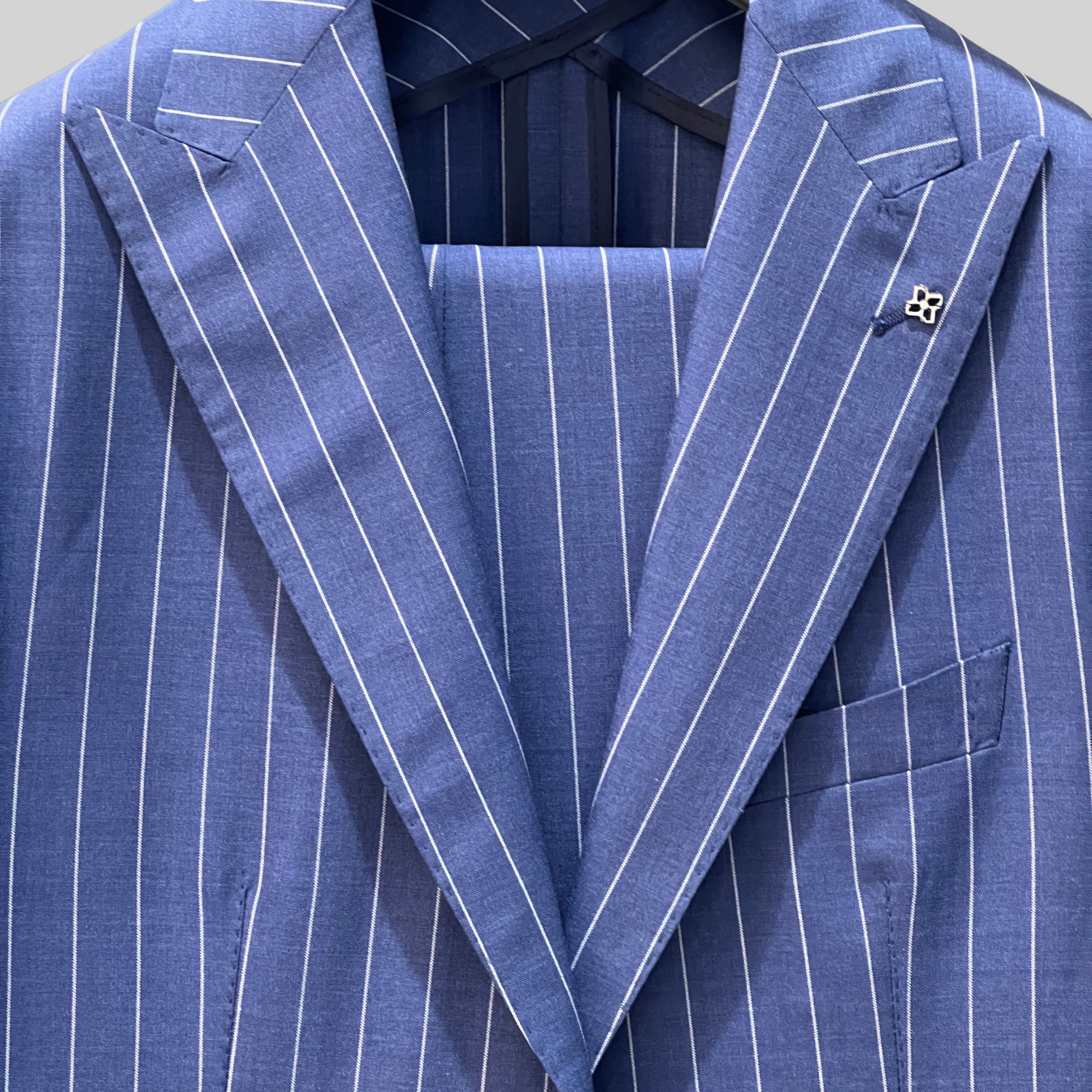 VIRGIN WOOL SUIT - PINSTRIPE BLUE/WHITE
