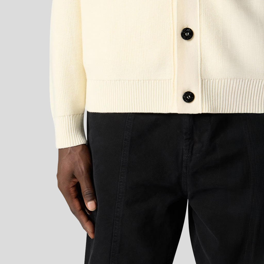RIBBED SOFT ORGANIC COTTON V-NECK CARDIGAN - IVORY