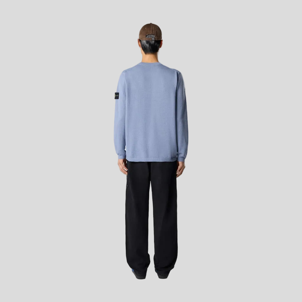 MICRO  STITCH SOFT ORGANIC COTTON KNITTED CREWNECK - AVIO BLUE