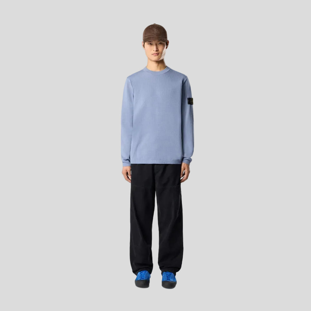 MICRO  STITCH SOFT ORGANIC COTTON KNITTED CREWNECK - AVIO BLUE