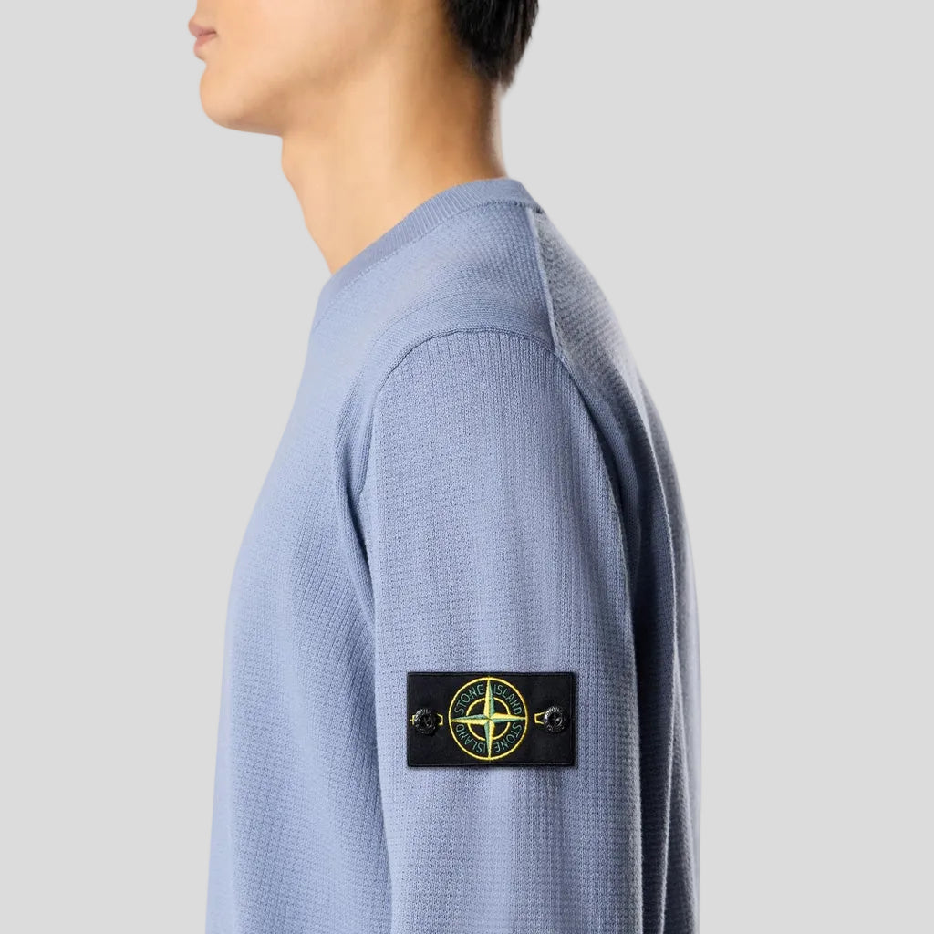 MICRO  STITCH SOFT ORGANIC COTTON KNITTED CREWNECK - AVIO BLUE