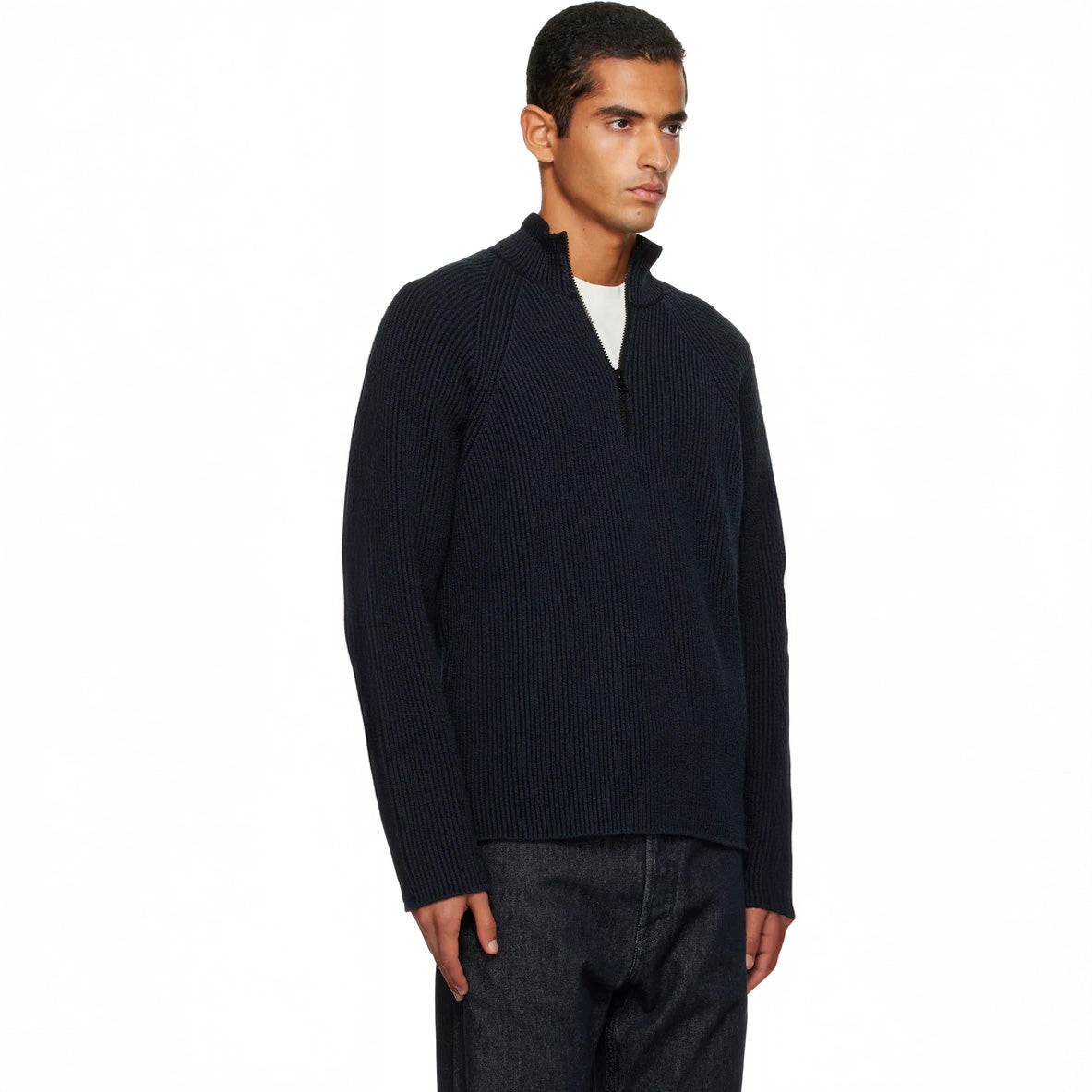 HALF-ZIPPER SWEATER WITH VANISE RIB TEXTURE - NAVY