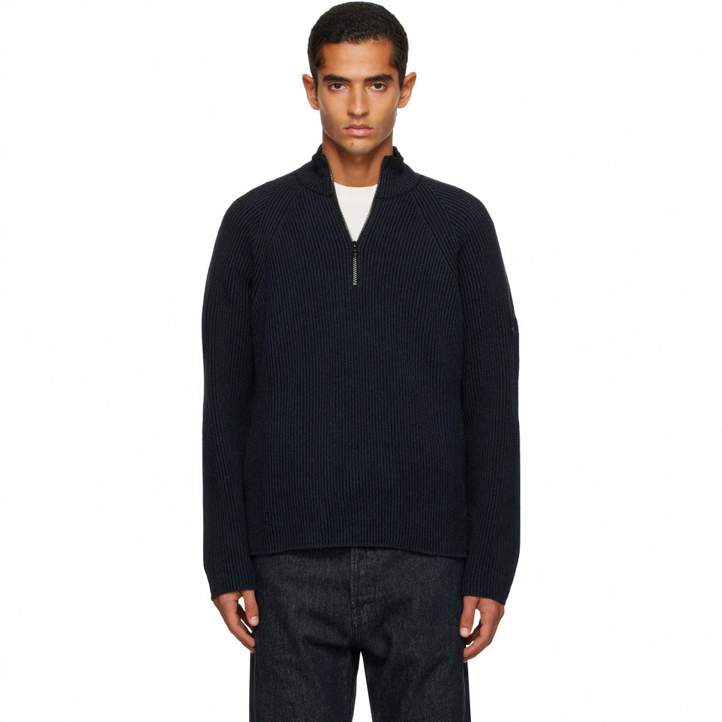 HALF-ZIPPER SWEATER WITH VANISE RIB TEXTURE - NAVY