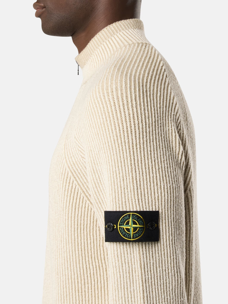 Half-zipper sweater with vanisé rib texture