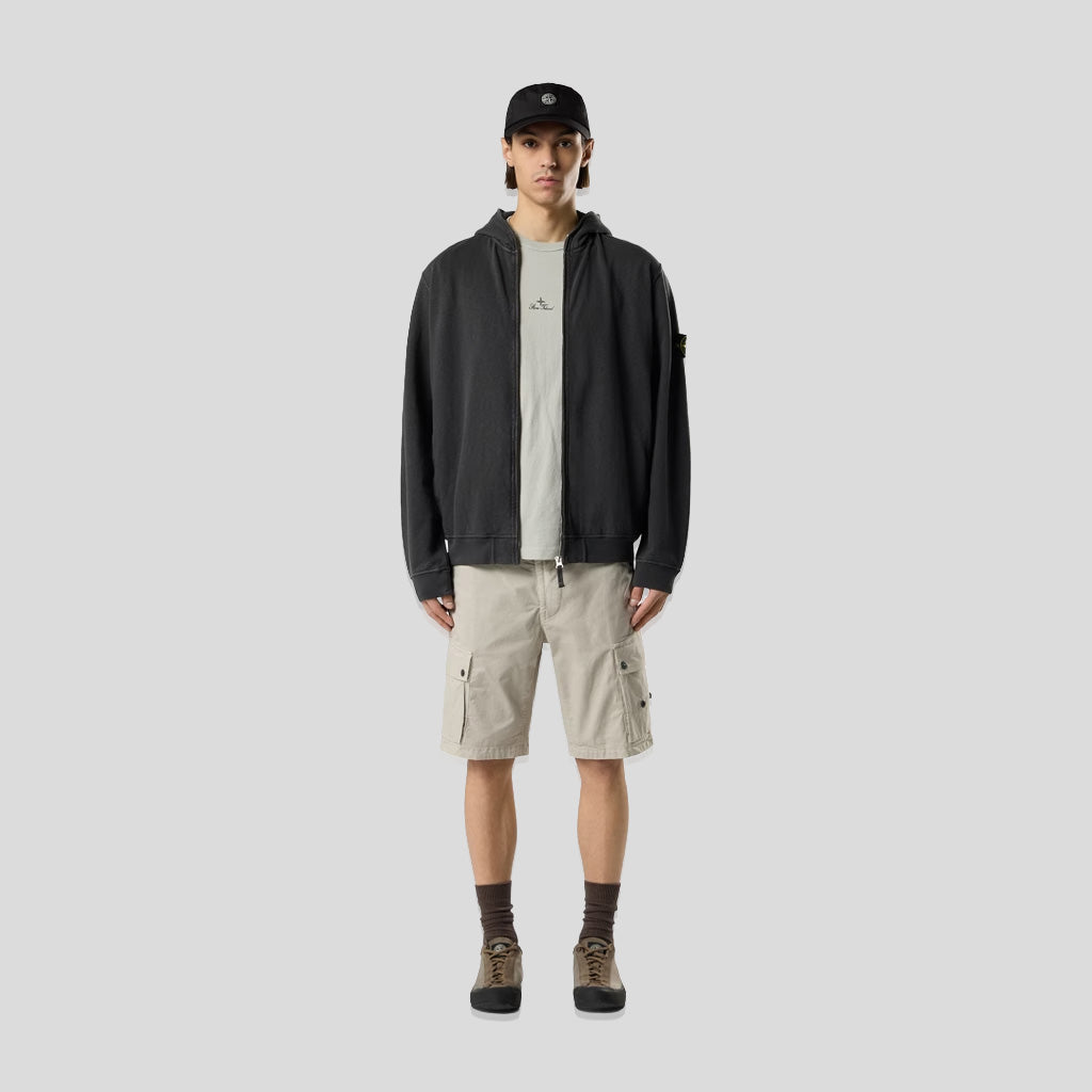 MALFILÉ FLEECE 'OLD' EFFECT ZIP-UP HOODIE SWEATSHIRT - CHARCOAL