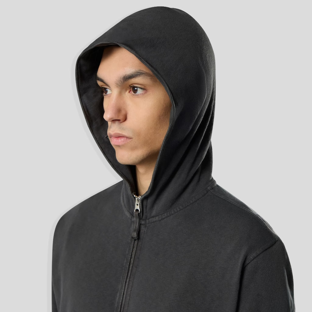 MALFILÉ FLEECE 'OLD' EFFECT ZIP-UP HOODIE SWEATSHIRT - CHARCOAL