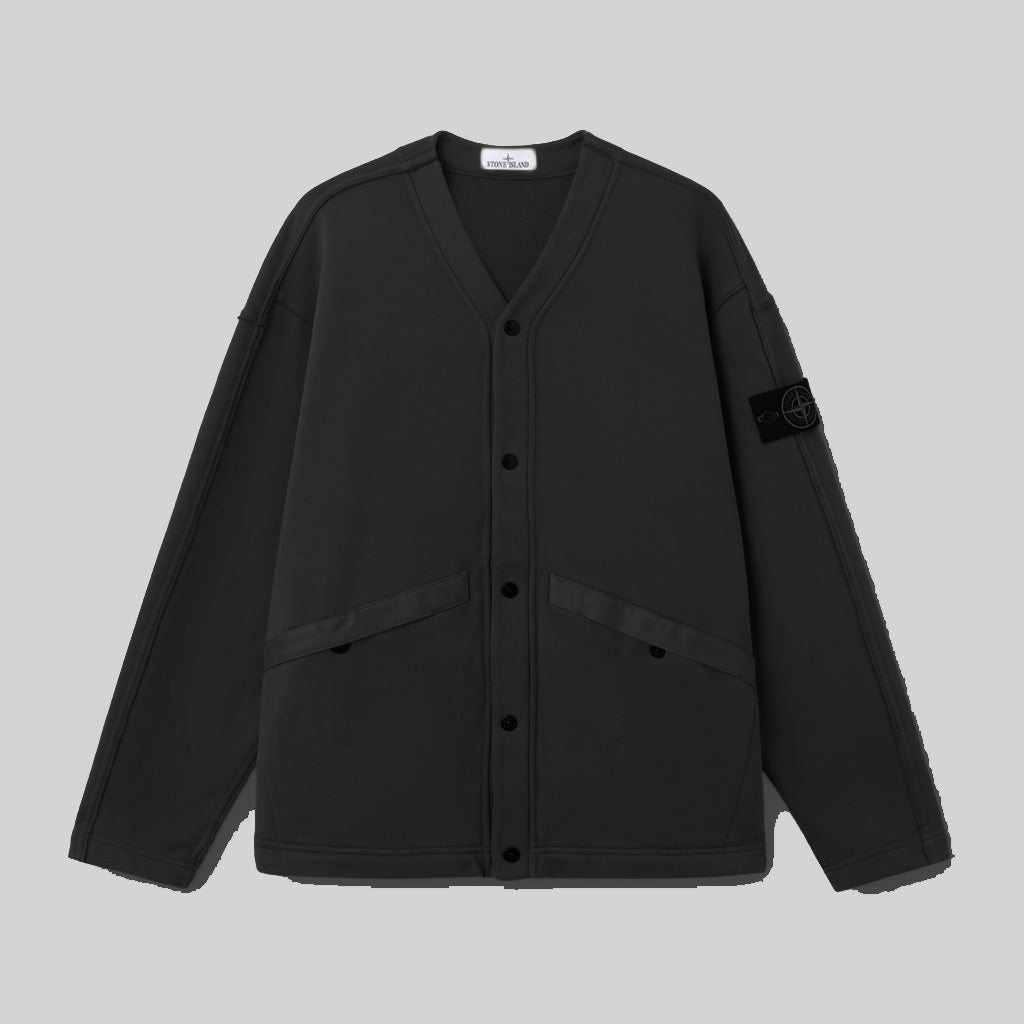 FLEECE CARDIGAN SWEATSHIRT - BLACK