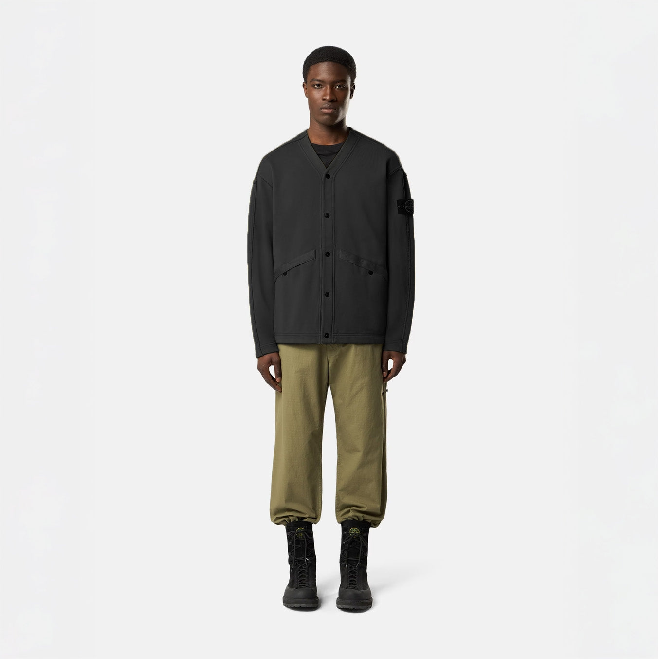 FLEECE CARDIGAN SWEATSHIRT - BLACK