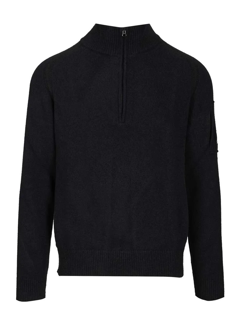 FLEECE KNIT POLO SWEATER - BLACK