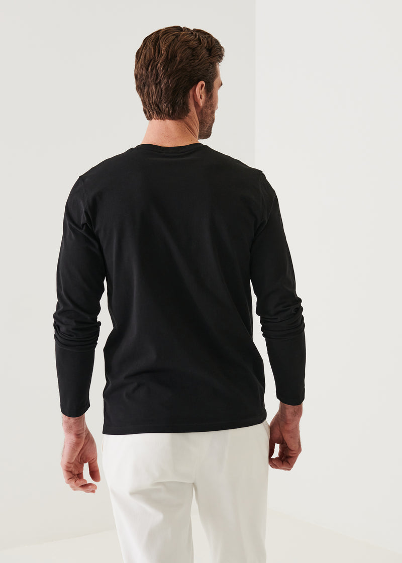 Pima cotton stretch henley  - Black
