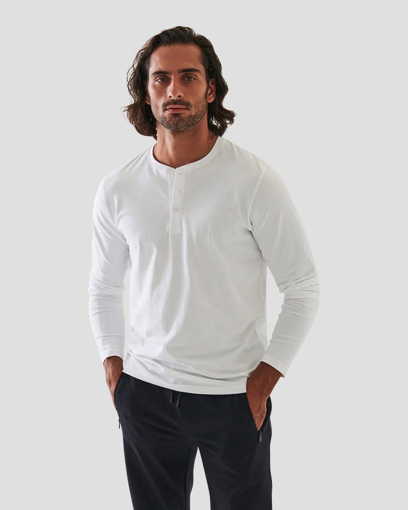 PIMA COTTON STRETCH  HENLEY - WHITE