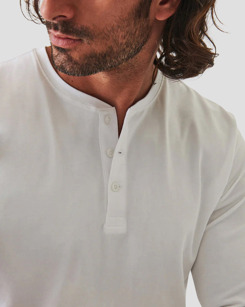 PIMA COTTON STRETCH  HENLEY - WHITE