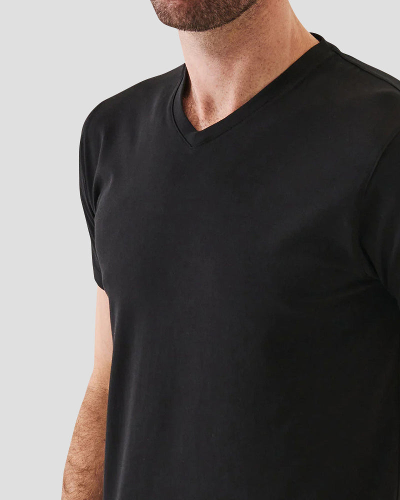 Pima cotton stretch V-neck  - Black