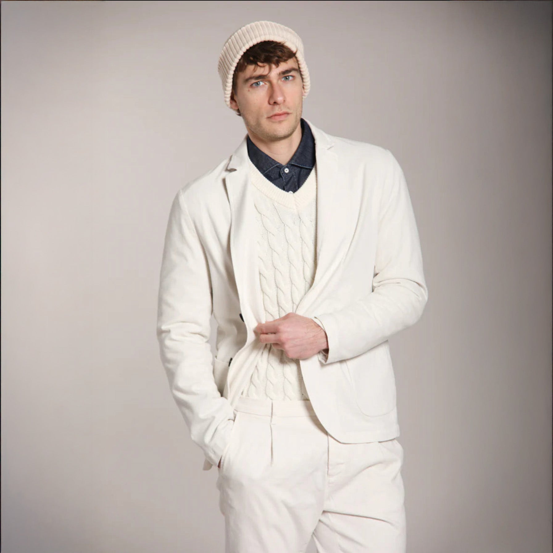 P.OSAKA 1 PINCES COTTON WOOL CHINO PANTS - PEARL GREY