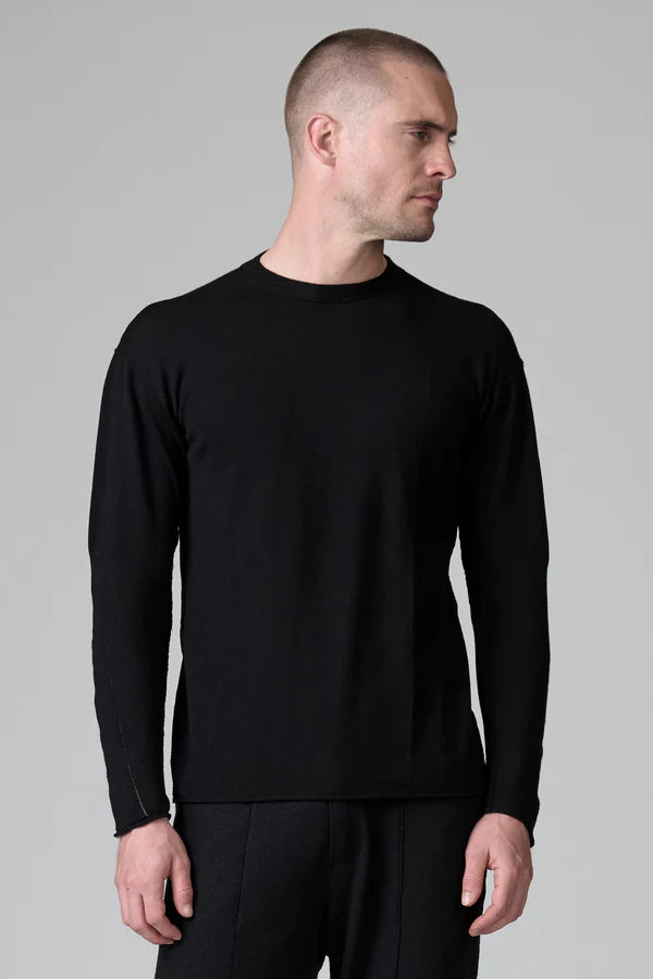 Black Virgin Wool Round Neck Knit