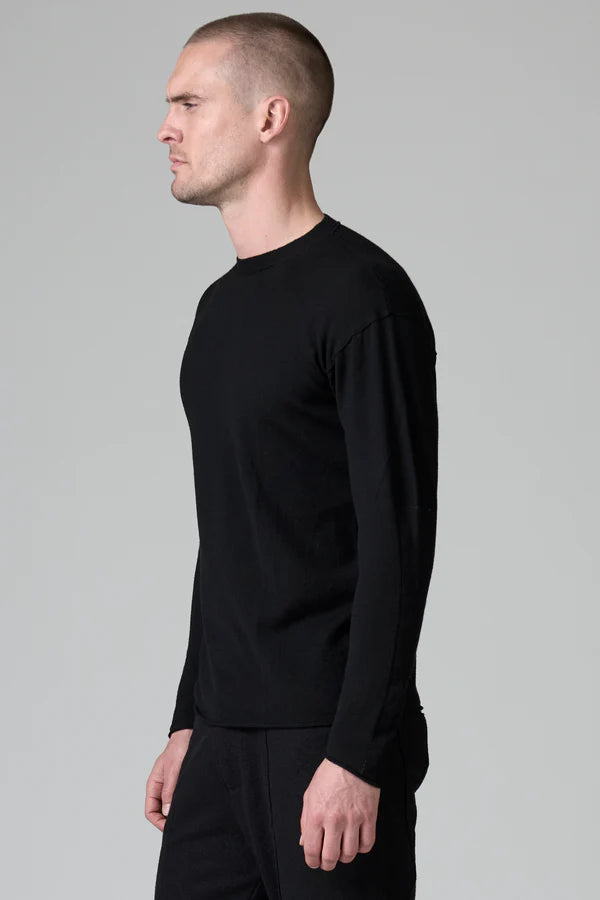 Black Virgin Wool Round Neck Knit