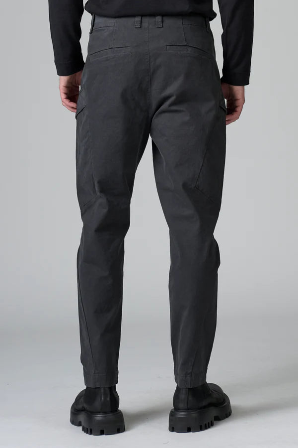 CHARCOAL COTTON GABARDINE CARGO TROUSERS