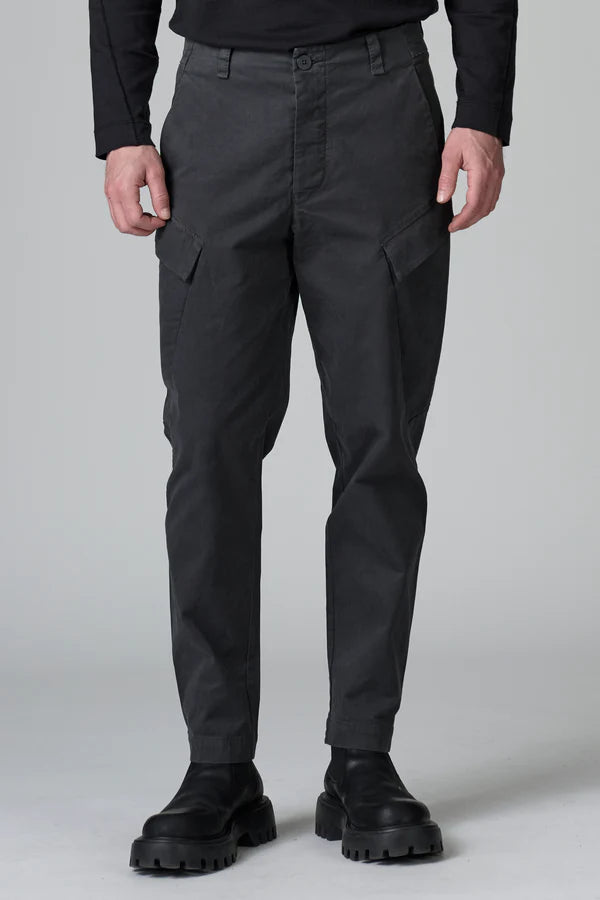 CHARCOAL COTTON GABARDINE CARGO TROUSERS