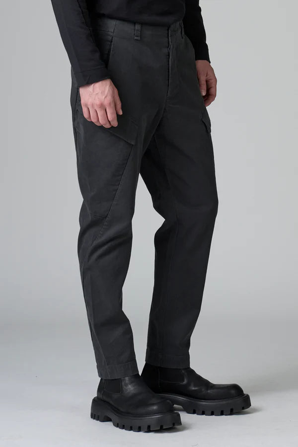 CHARCOAL COTTON GABARDINE CARGO TROUSERS