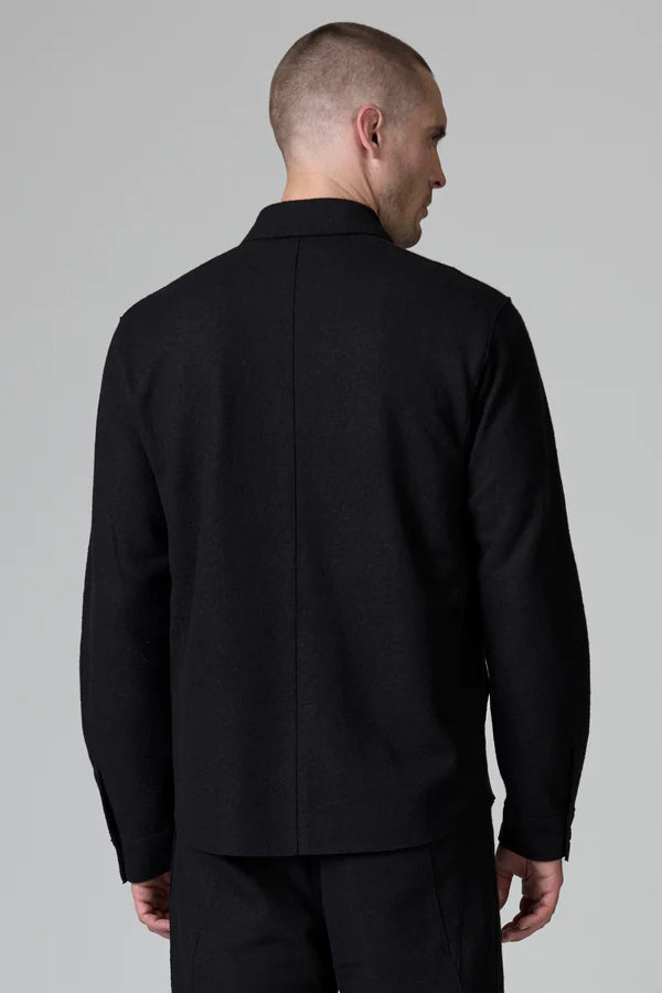 BLACK BOILED WOOL OVERSHIRT