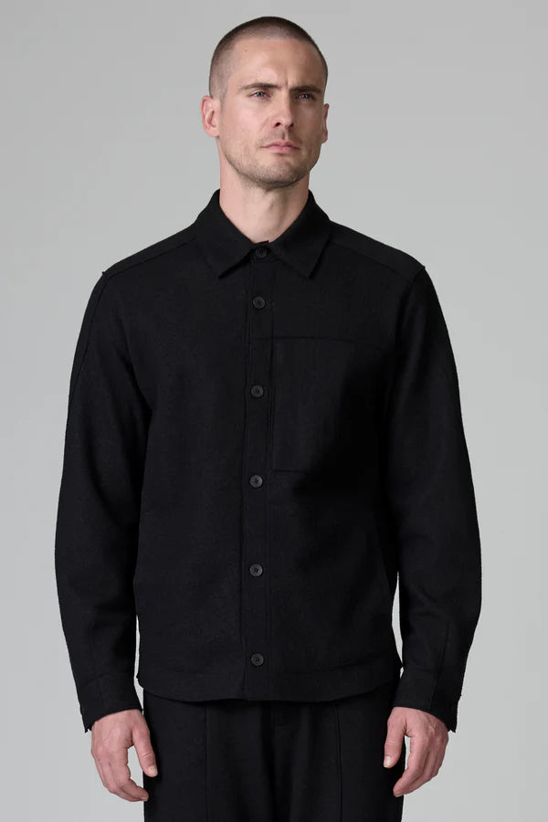BLACK BOILED WOOL OVERSHIRT