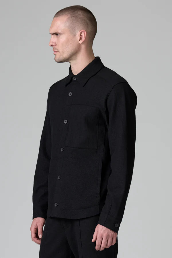 BLACK BOILED WOOL OVERSHIRT