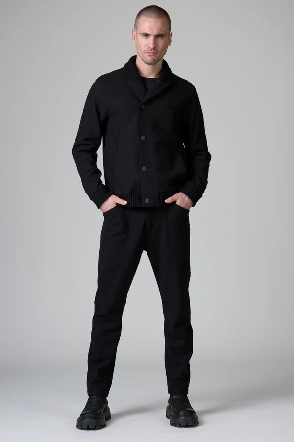 BLACK BOILED WOOL JACKET