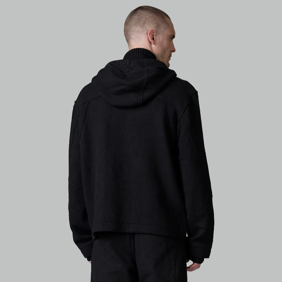 BLACK JACQUARD HOODED JACKET- BLACK