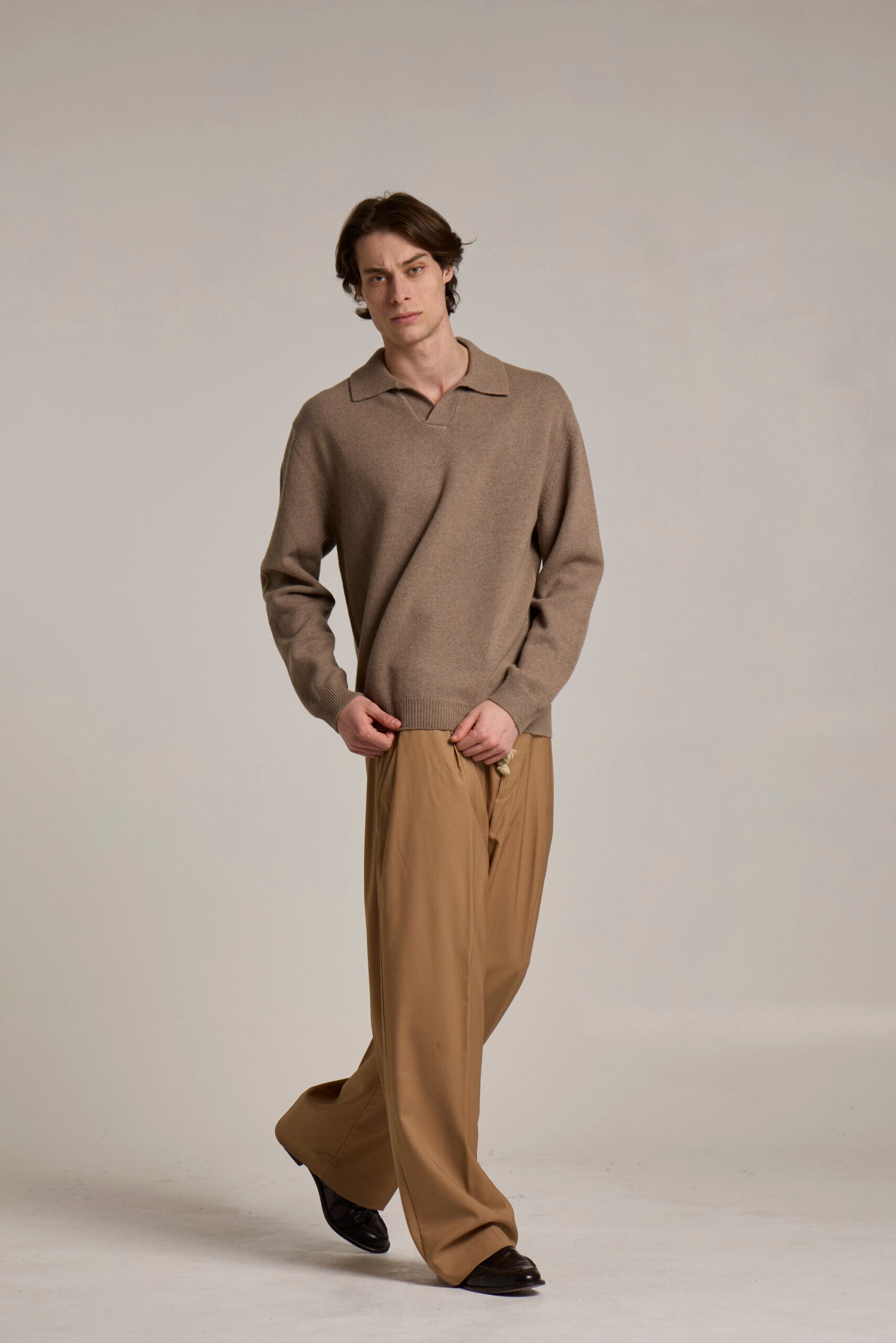 MERINO CASHMERE POLO - SABBIOSO