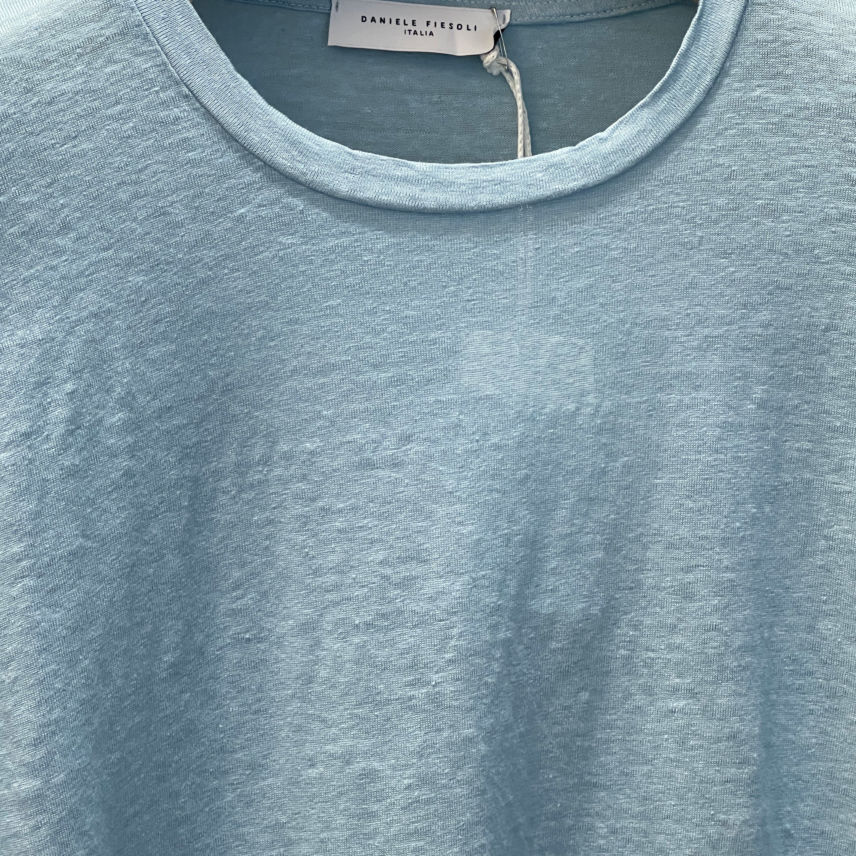 LINEN CREW NECK T-SHIRT - CIELO