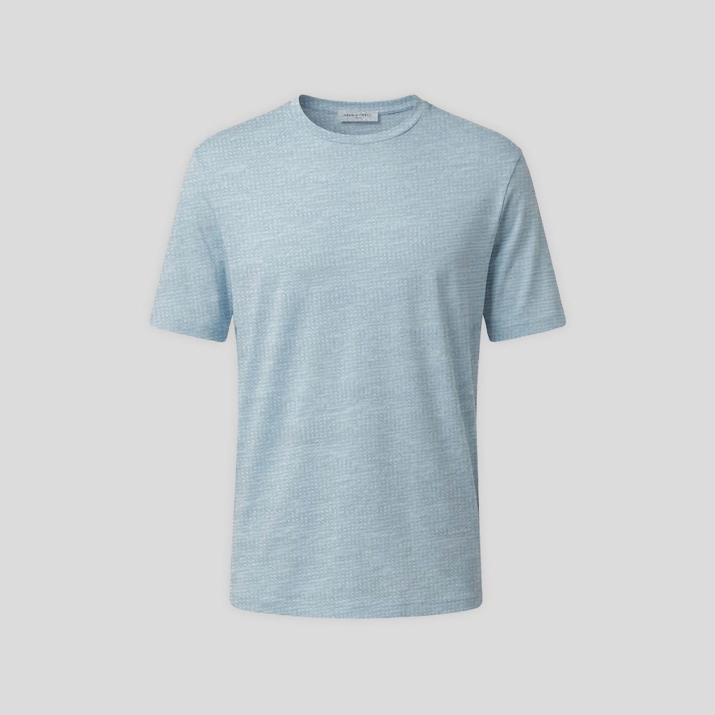 LINEN CREW NECK T-SHIRT - CIELO