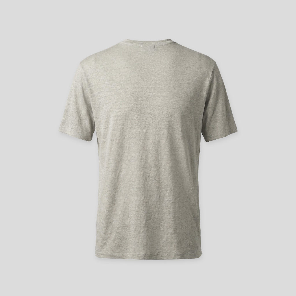LINEN CREW NECK T-SHIRT  - BEIGE