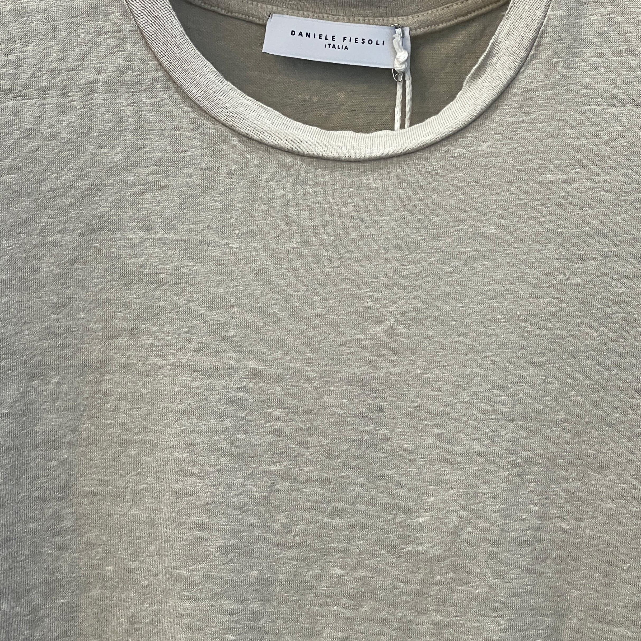LINEN CREW NECK T-SHIRT  - BEIGE