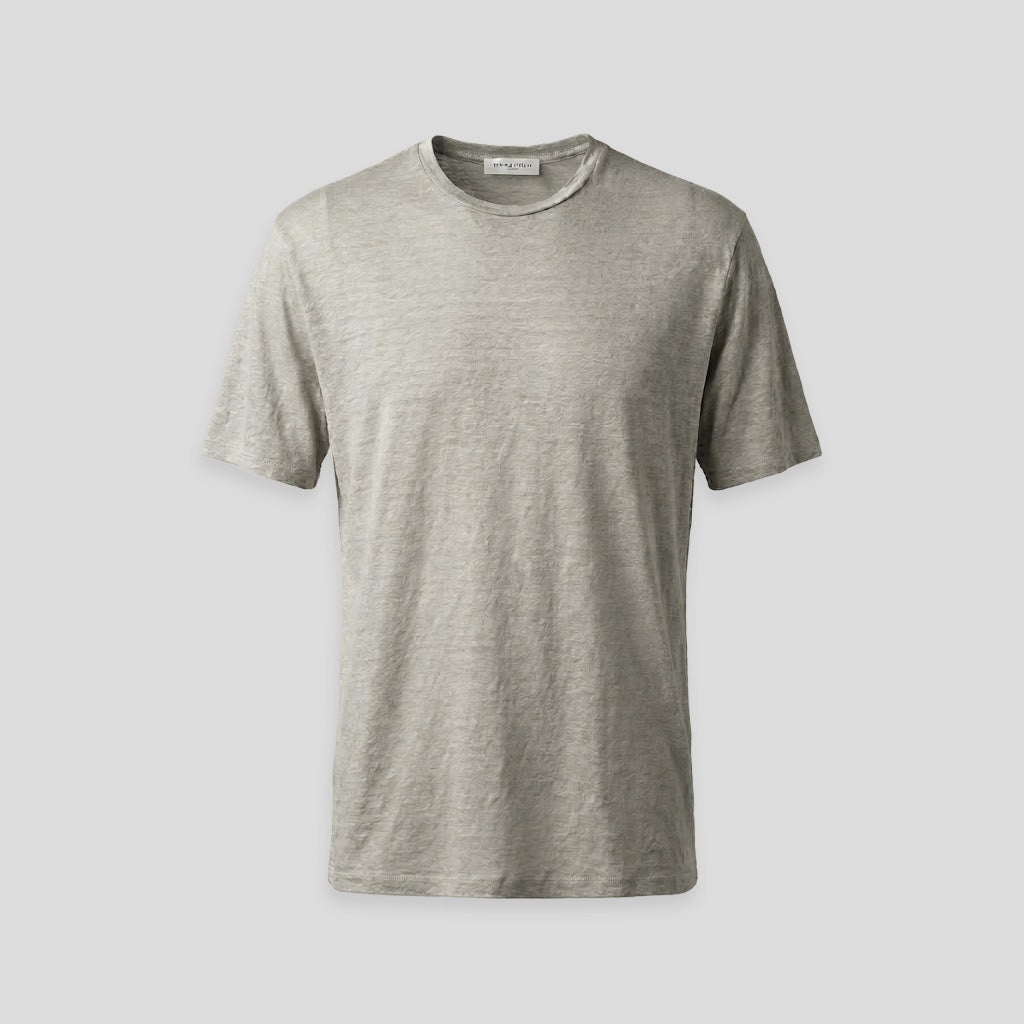 LINEN CREW NECK T-SHIRT  - BEIGE