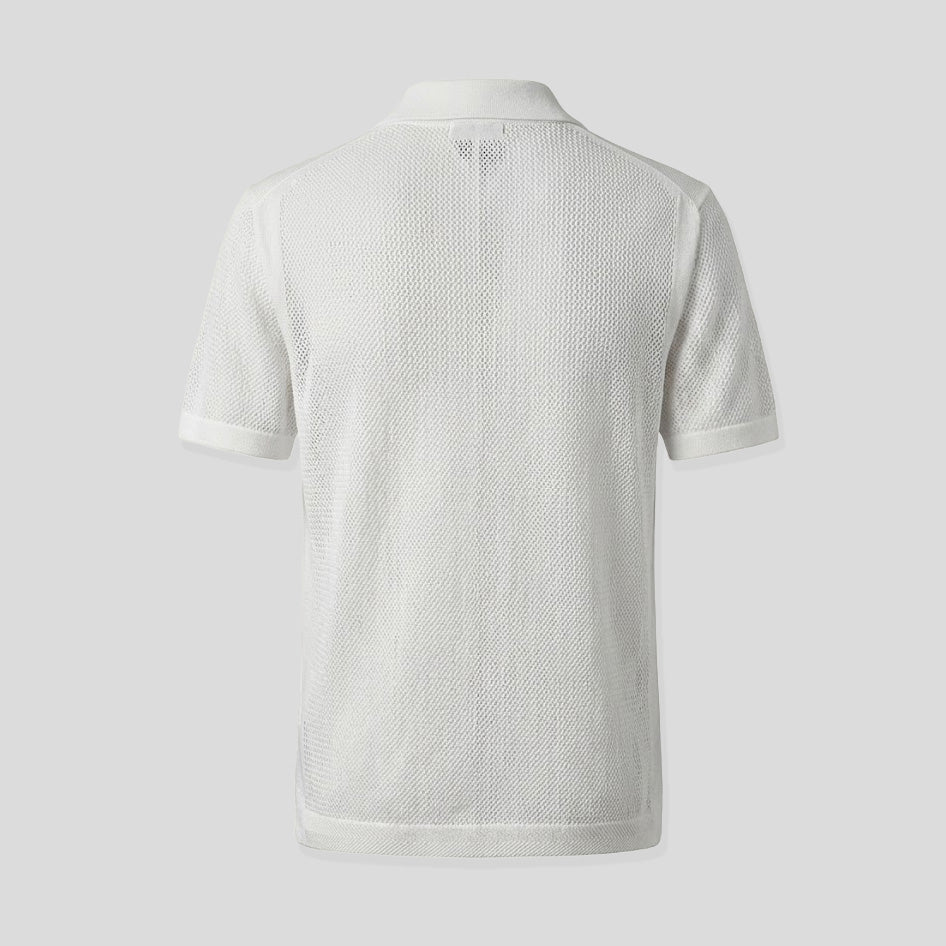 HALF-ZIP KNIT POLO -  PANNA WHITE