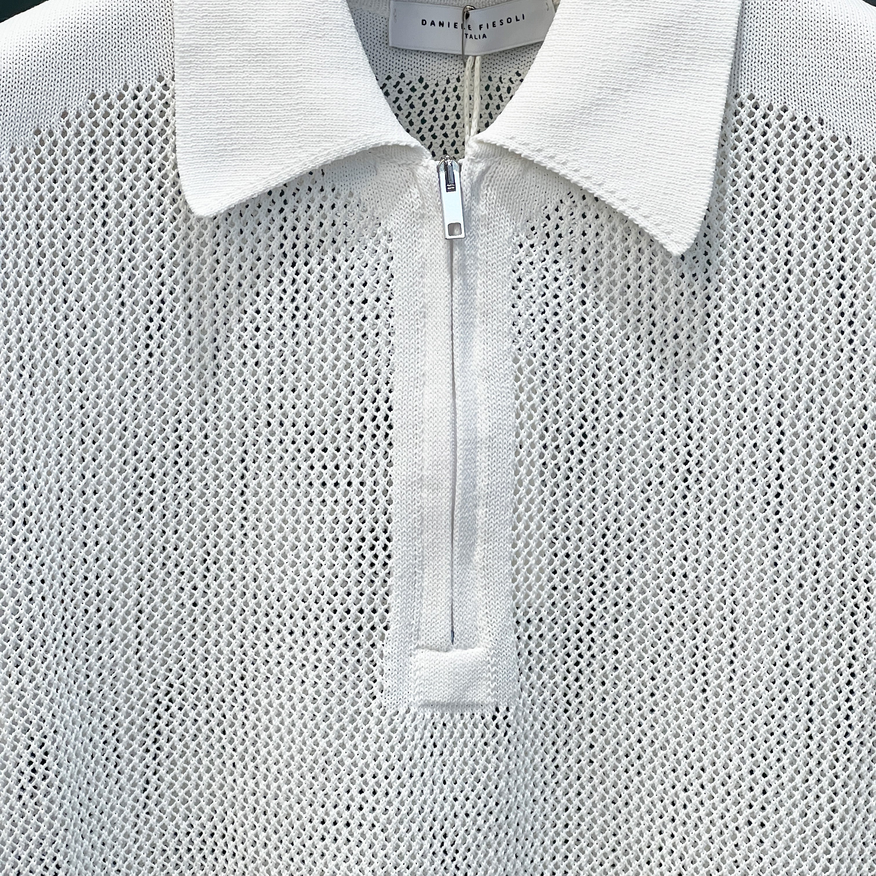 HALF-ZIP KNIT POLO -  PANNA WHITE