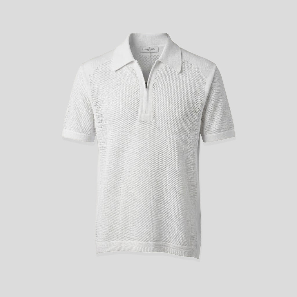 HALF-ZIP KNIT POLO -  PANNA WHITE