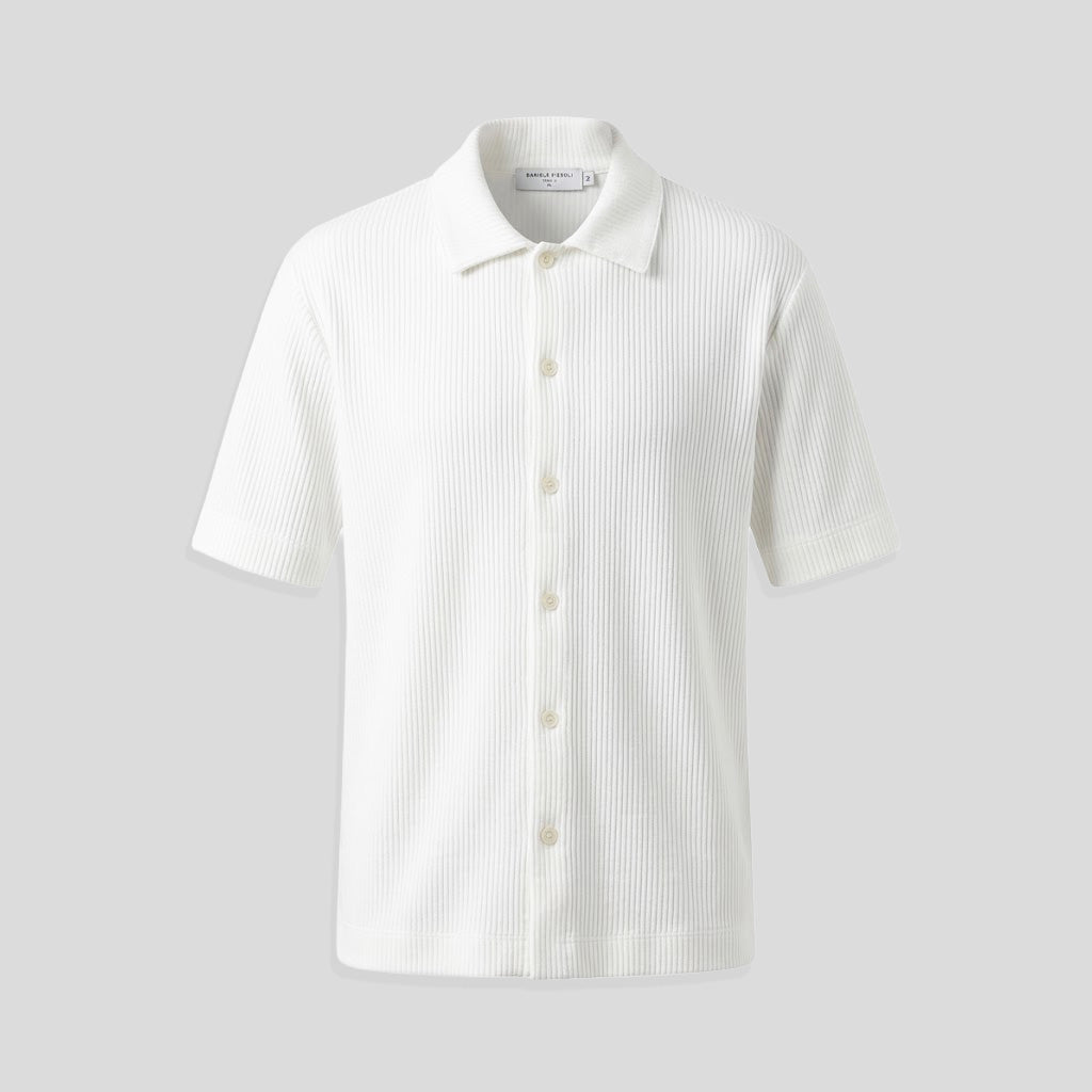 BUTTON UP RIBBED SHIRT - WHITE