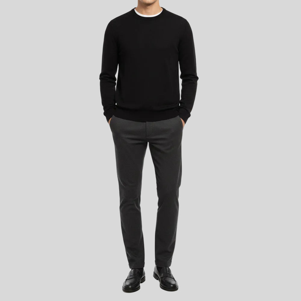 MERINO WOOL CREW NECK - NERO BLACK