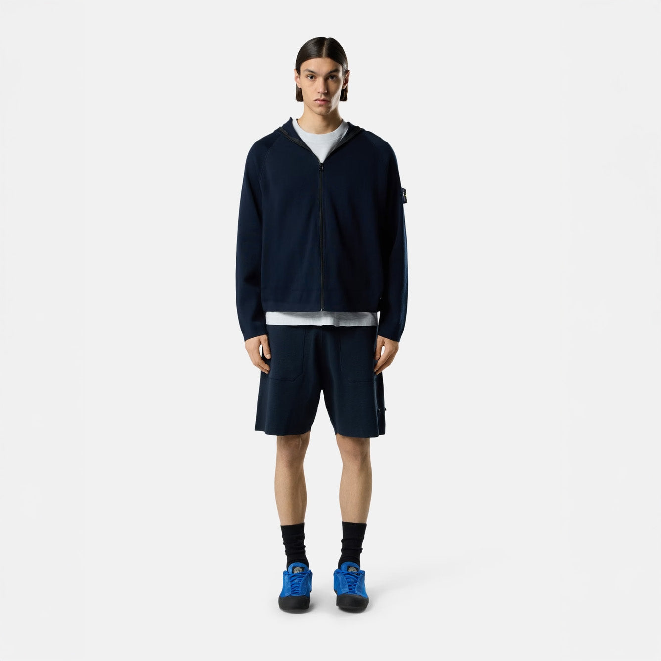 RIB SOFT ORGANIC COTTON HOODED SWEATSHIRT - NAVY BLUE