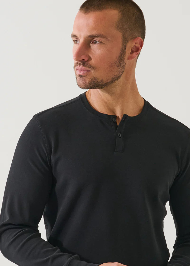 PIMA COTTON INTERLOCK HENLEY - BLACK